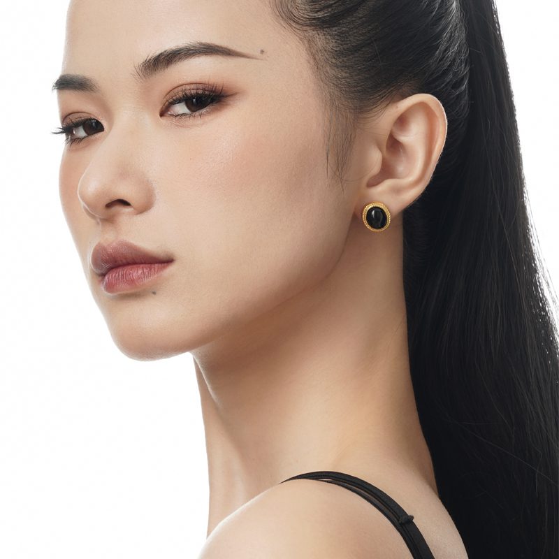 Gold Plated Royal Earrings with Agate Stone for a Regal Look