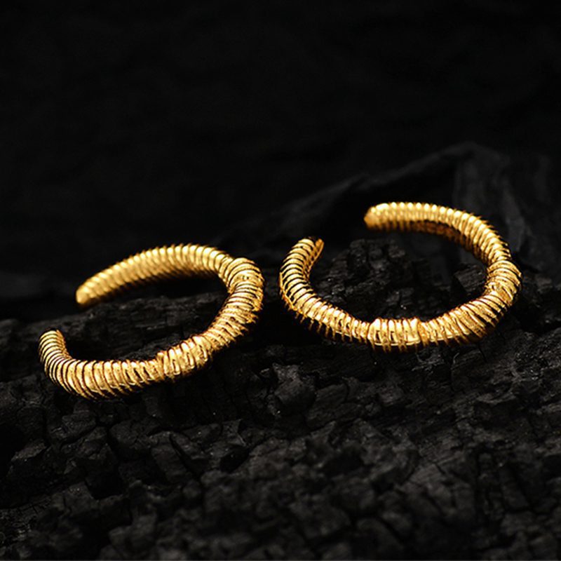 Golden Caterpillar Ring with Intricate Design, Gold-Plated